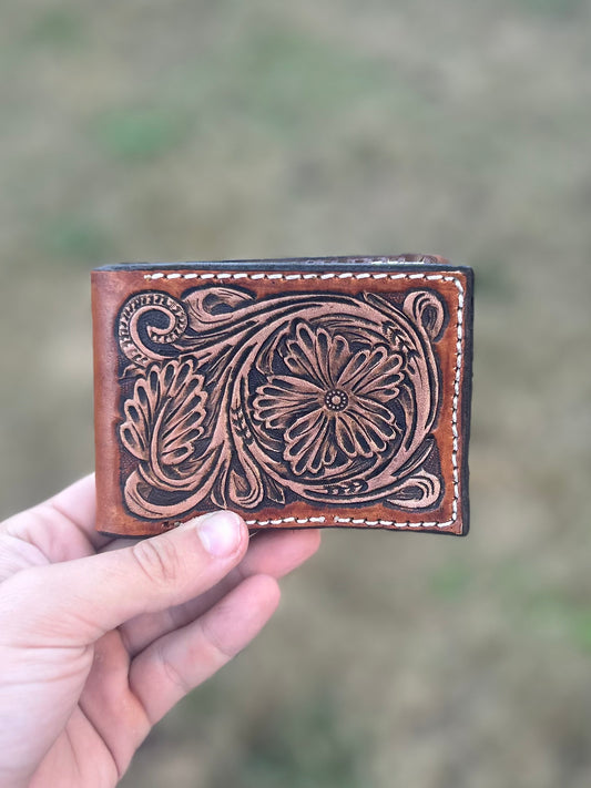 Floral Tooled Bi-Fold Wallet