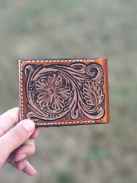 Floral Tooled Bi-Fold Wallet