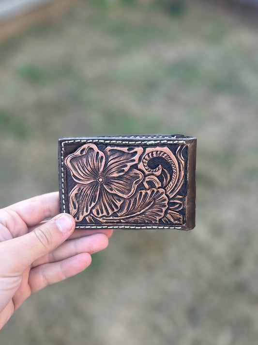 Floral Tooled Bi-Fold Wallet